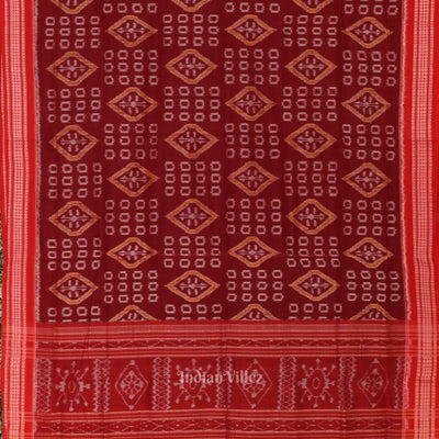 Maroon Pure Sambalpuri Ikat Cotton Saree