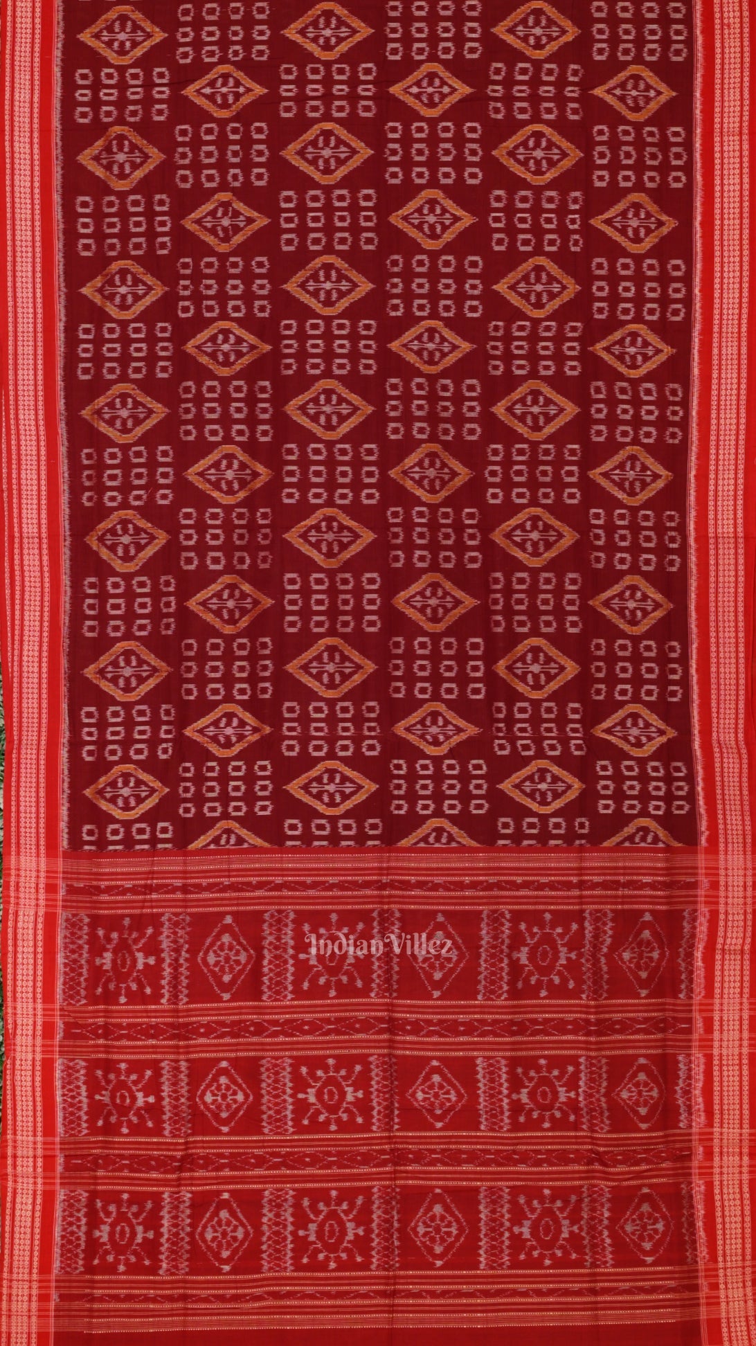 Maroon Pure Sambalpuri Ikat Cotton Saree