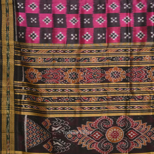 Magenta Pink Black Pasapali Odisha lkat Khandua Silk Saree