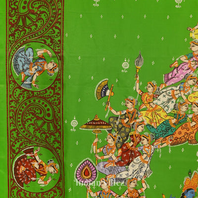 Green Dual Tone Kandarpa Rath Hand-painted Pattachitra Saree