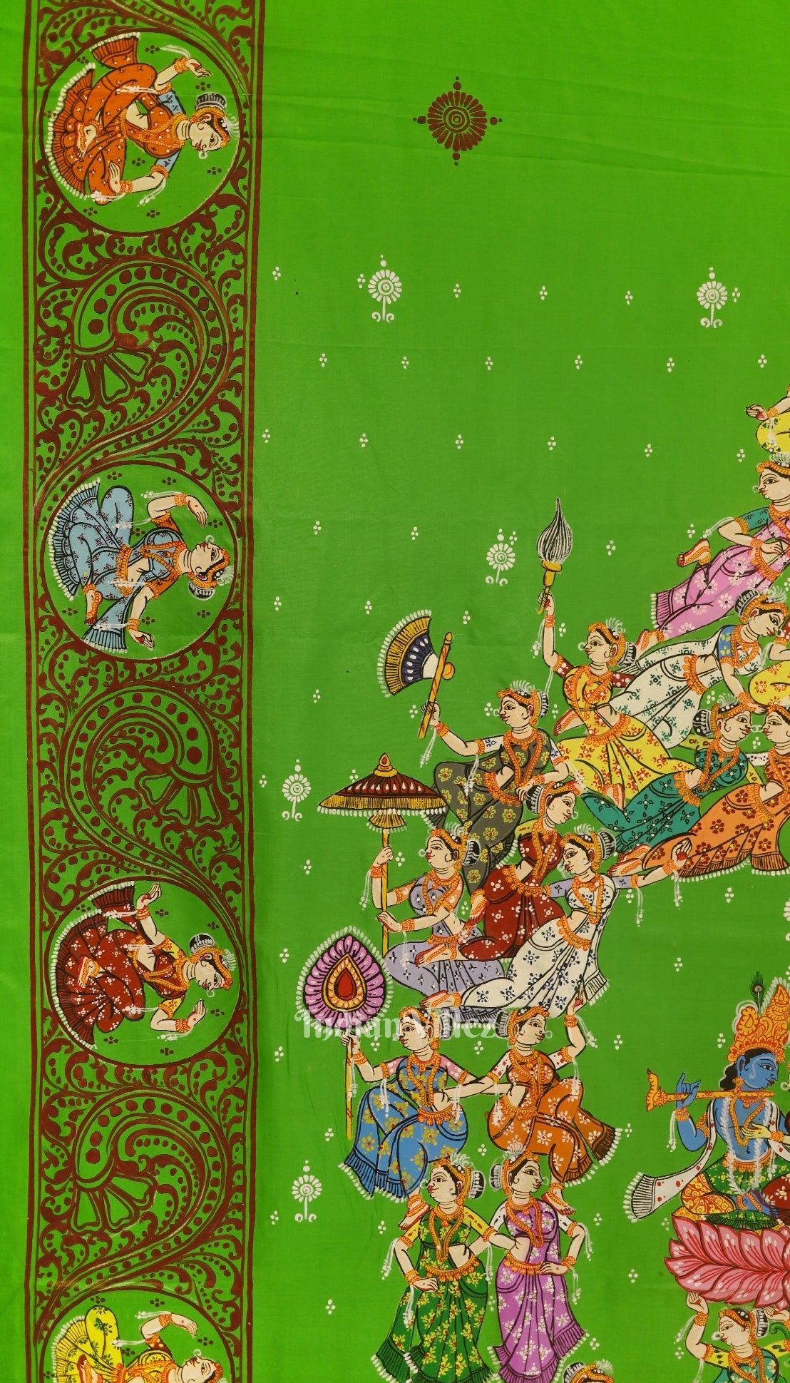 Green Dual Tone Kandarpa Rath Hand-painted Pattachitra Saree