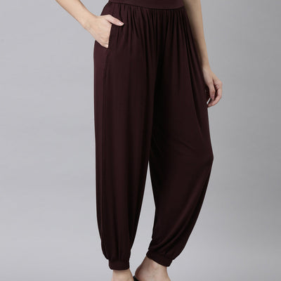 Women Solid Dark Wine Harem Pants