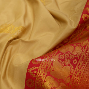 Cream Red Bridal Brocade Kanjivaram Silk Saree