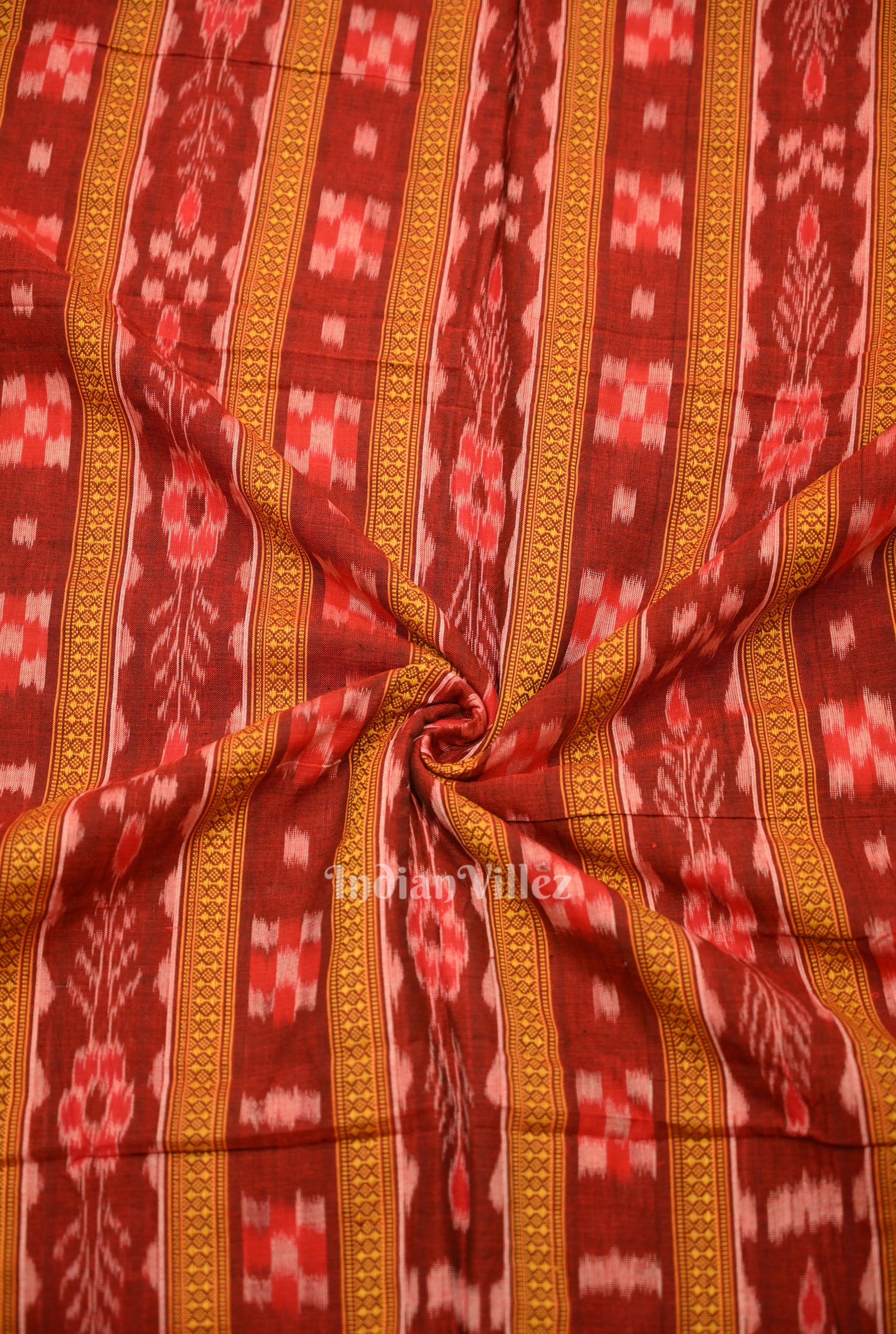 Maroon Pasapali Bandha Sambalpuri Ikat Cotton Fabric