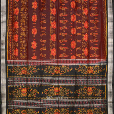 Maroon Lotus Theme Odisha Handloom Sambalpuri Silk Saree