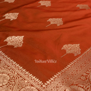 Brick Red Soft Pure Mashru Satin Silk Banarasi Saree