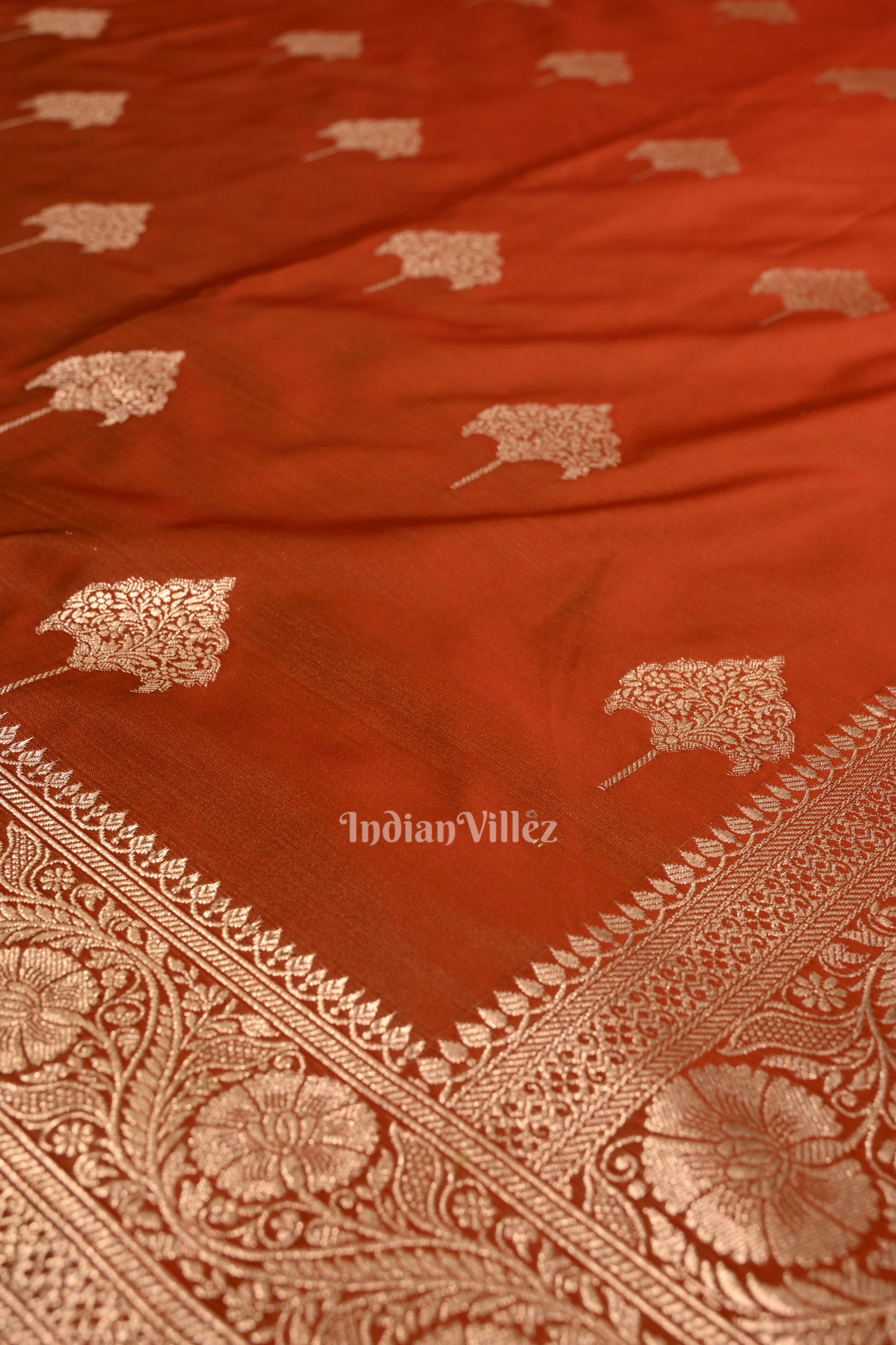 Brick Red Soft Pure Mashru Satin Silk Banarasi Saree