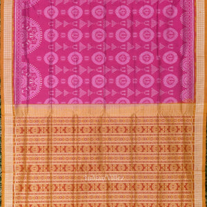 Rani Pink with Mustard Yellow Jhoti Design Sambalpuri Silk Saree