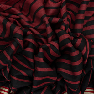 Maroon Handloom Bengal Cotton Saree With Red & Black Gradient stripes