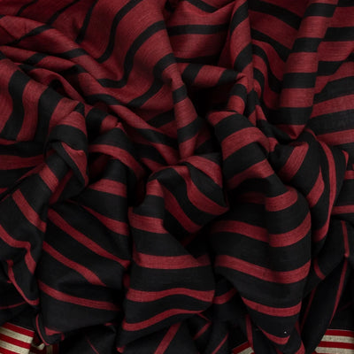 Maroon Handloom Bengal Cotton Saree With Red & Black Gradient stripes