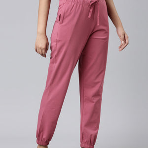Women Solid Light Wine Mid Rise Cotton Casual Joggers