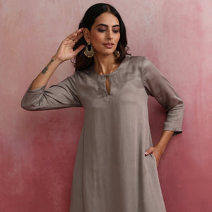 trueBrowns Grey High low Kurta Set