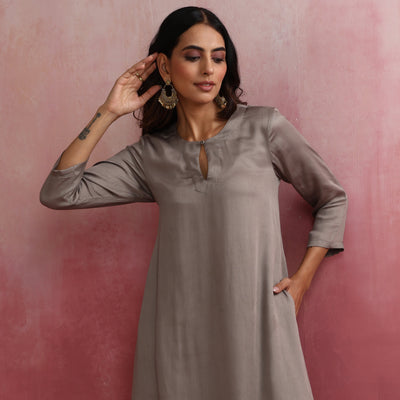 trueBrowns Grey High low Kurta Set