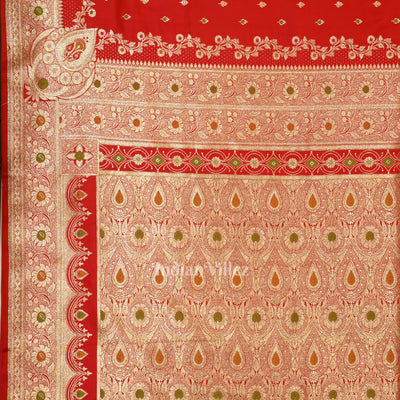 Exclusive Pure Red Bridal Meenakari Pure Mashru Satin Silk Banarasi Saree
