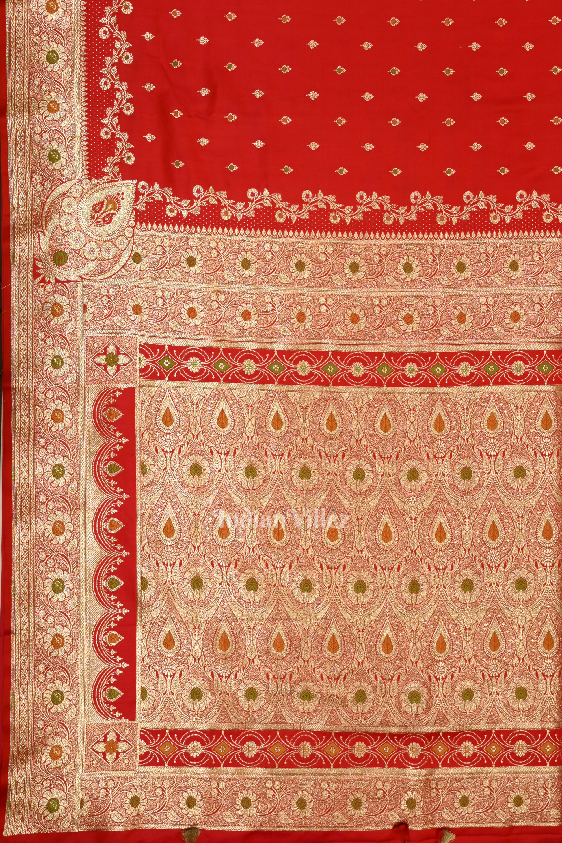 Exclusive Pure Red Bridal Meenakari Pure Mashru Satin Silk Banarasi Saree