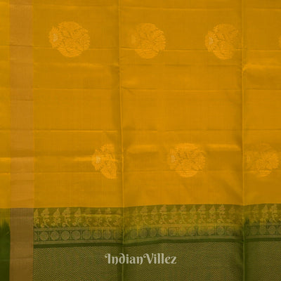 Golden Yellow With Green Pure Kanjivaram Soft Silk Saree