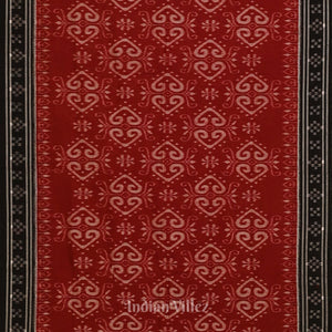 Deep Maroon with Black Pasapali Theme Odisha  Sambalpuri Pure Cotton Saree