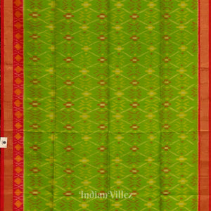 Parrot Green with Pure Red Handloom Pochampally Ikat Silk Saree