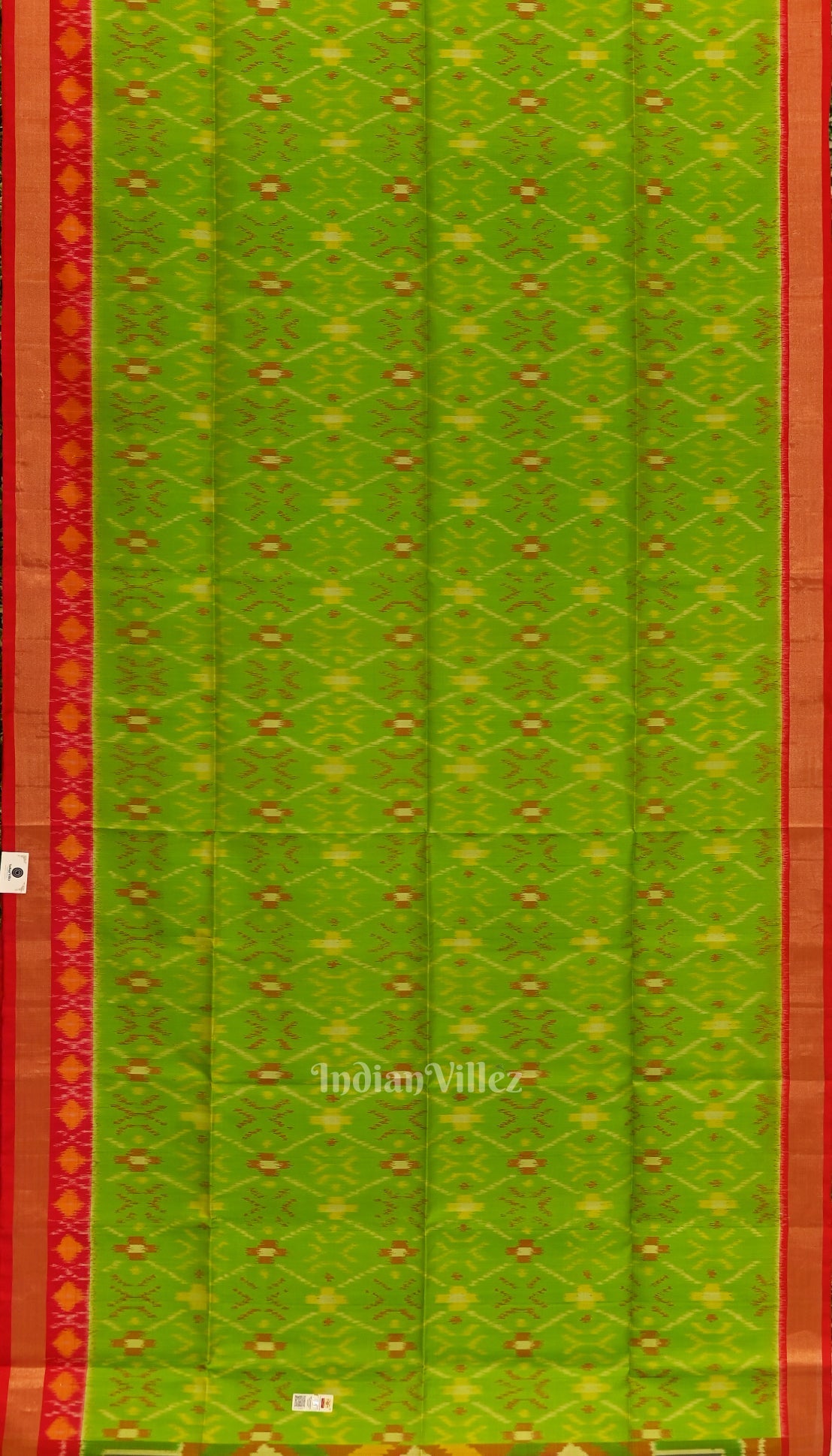 Parrot Green with Pure Red Handloom Pochampally Ikat Silk Saree