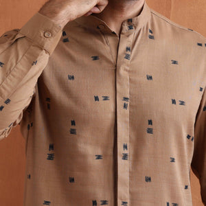 trueBrowns Men's Brown Printed Short Kurta