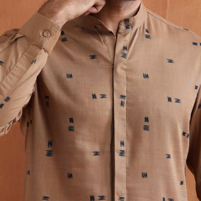 trueBrowns Men's Brown Printed Short Kurta