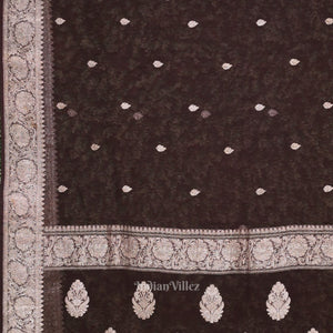 Coffee Color Pure Khaddi Chiffon Banarasi Saree