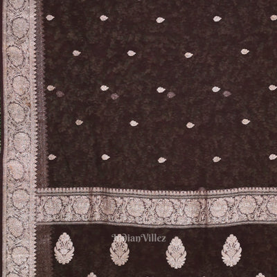 Coffee Color Pure Khaddi Chiffon Banarasi Saree