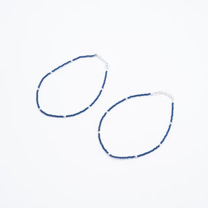 silver and dark blue beads anklets for women