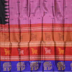 Onion Pink Black with Fish Motif Double Pallu Berhampuri Silk Saree