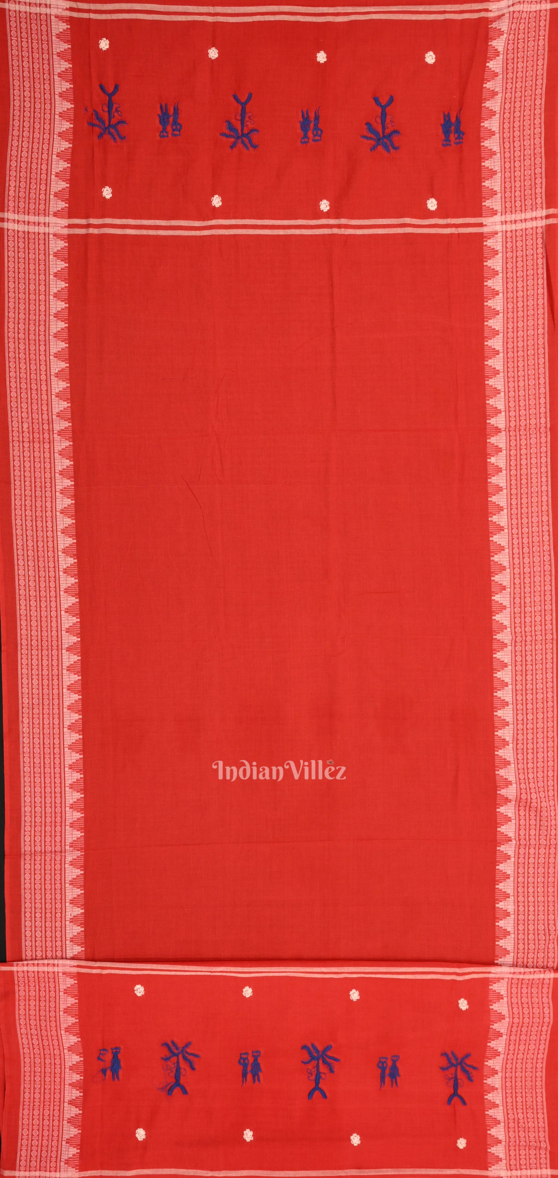 Blue Red Tribal Design Sambalpuri Cotton Dress set with Dupatta