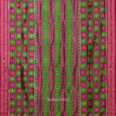 Green Pink Pasapali Odisha Ikat Khandua Silk Saree