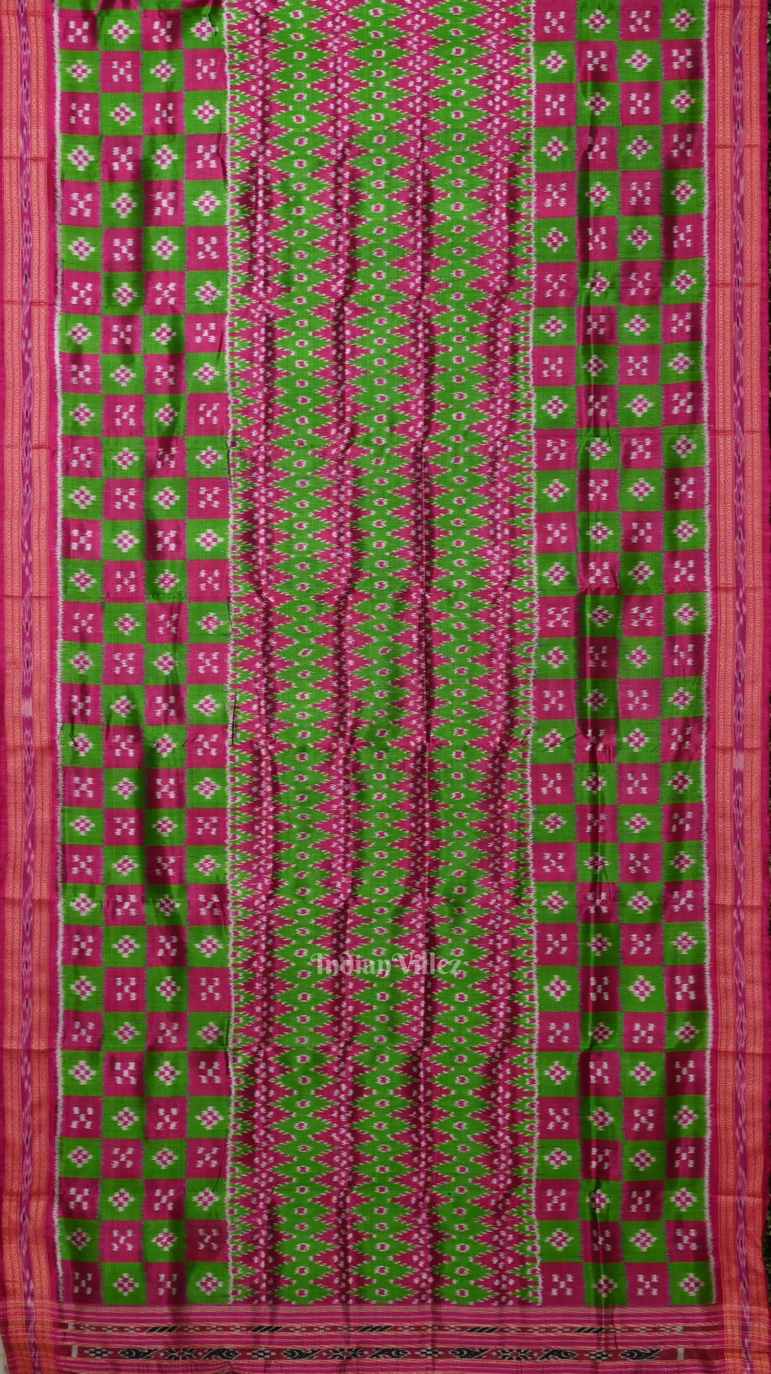 Green Pink Pasapali Odisha Ikat Khandua Silk Saree