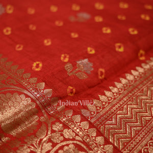 Maroon Red Bandhini Work Pure Chiniya Silk Banarasi Saree
