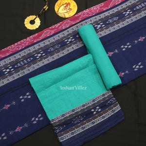 Blue Green Pasapali Sambalpuri Cotton Dress set with Dupatta
