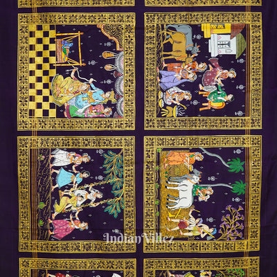 Blackberry Hindu Festival Hand-Painted Pattachitra Saree