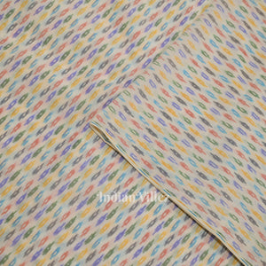 White with Multi Color Pochampally Ikat Silk & Cotton (Sico) Fabric
