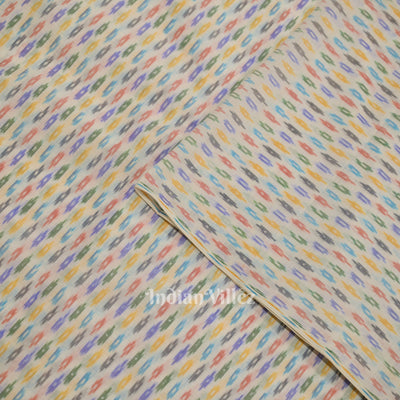 White with Multi Color Pochampally Ikat Silk & Cotton (Sico) Fabric