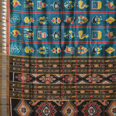 Teal Blue Nabakothi Odisha Ikat Khandua Silk Saree