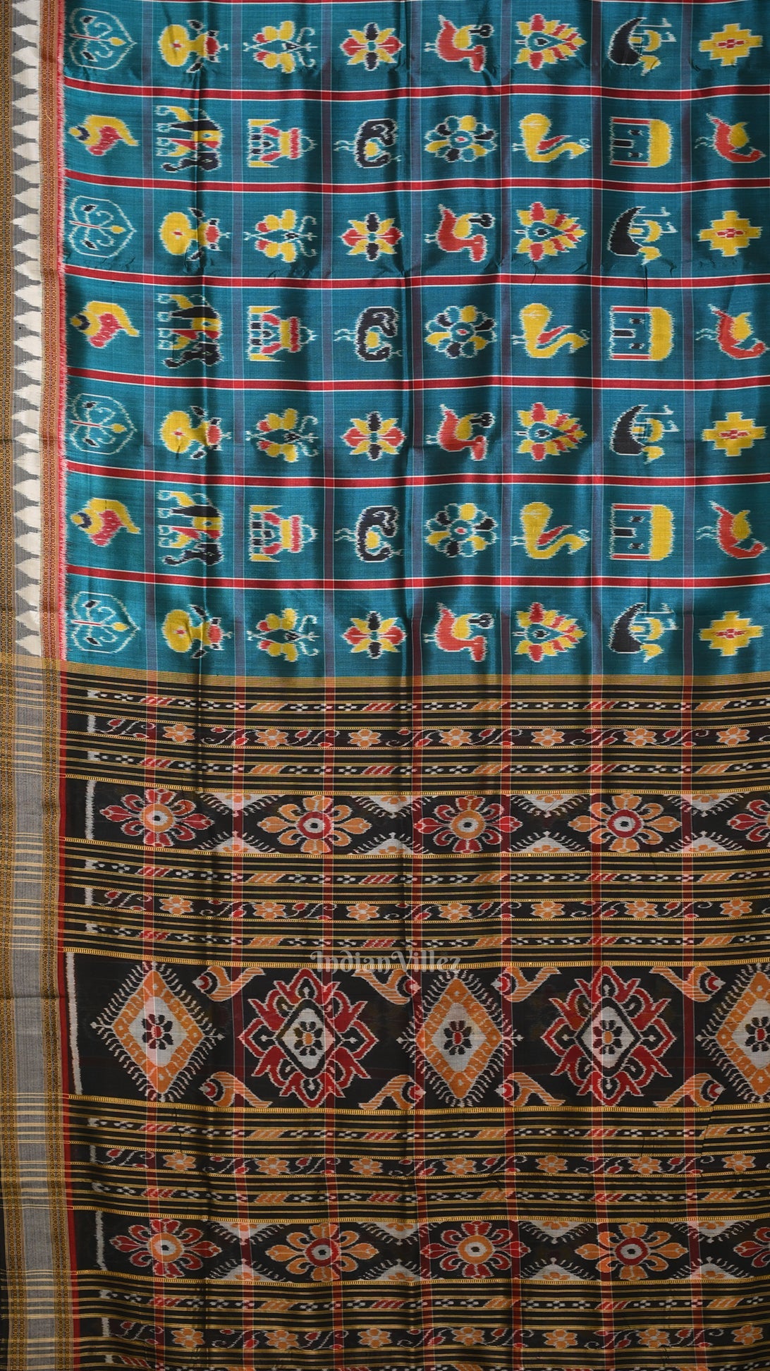 Teal Blue Nabakothi Odisha Ikat Khandua Silk Saree