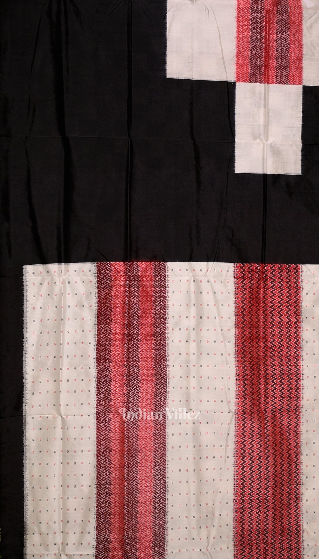Black White Red Odisha Ikat Pasapali Sambalpuri Silk Saree
