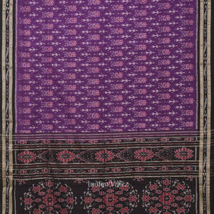Purple Black Tribal Theme Odisha Ikat Sambalpuri Cotton Saree