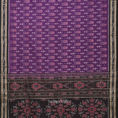 Purple Black Tribal Theme Odisha Ikat Sambalpuri Cotton Saree