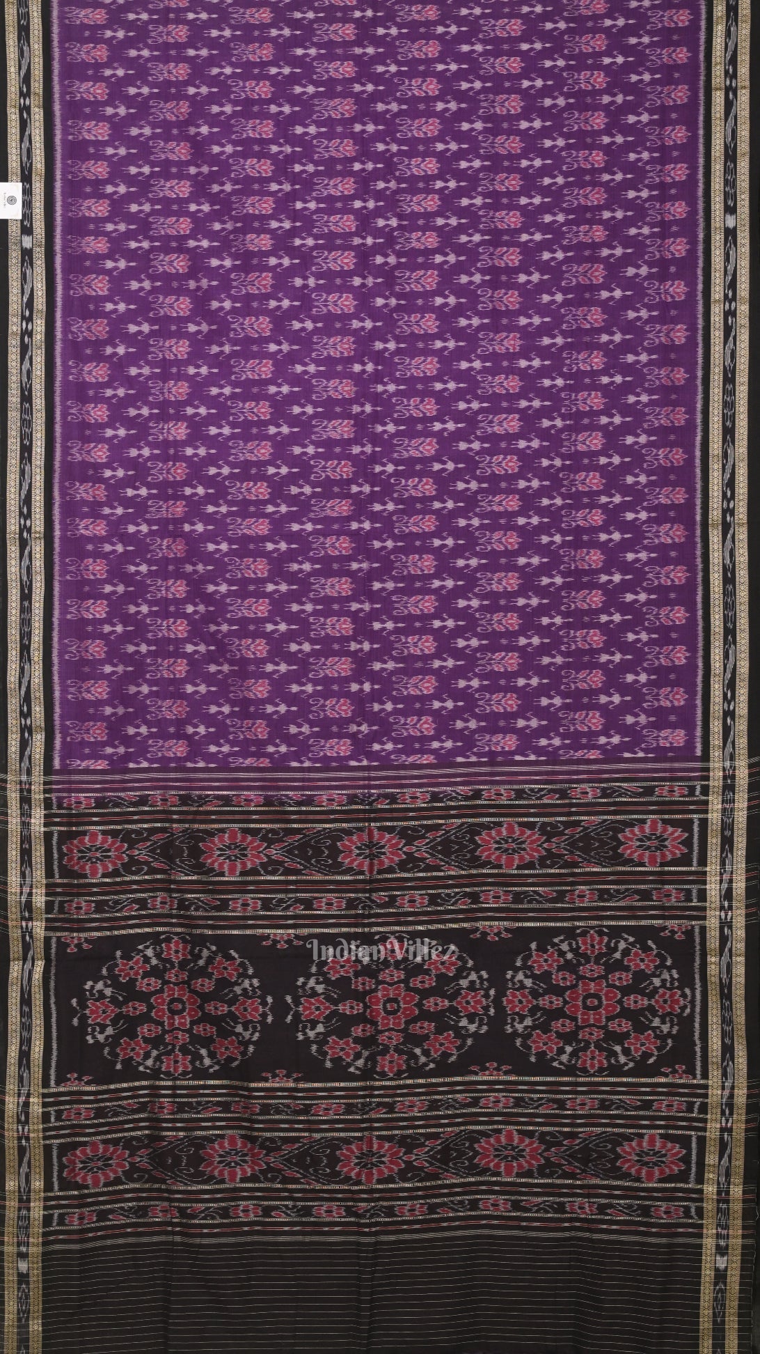 Purple Black Tribal Theme Odisha Ikat Sambalpuri Cotton Saree