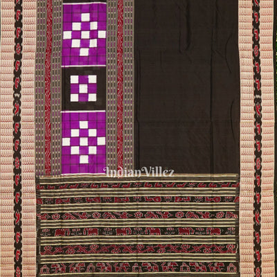Black Pasapalli Sambalpuri Ikat Silk Saree with Bichitrapuri Border