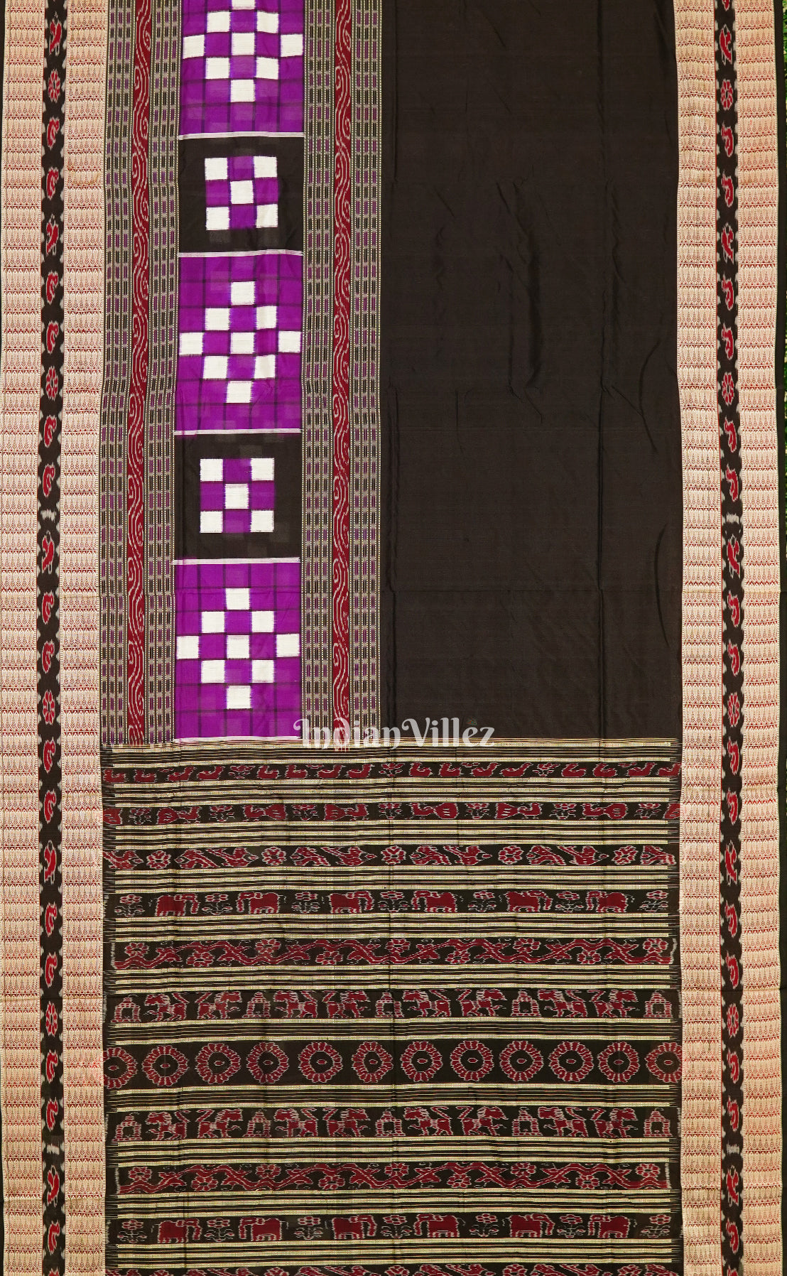 Black Pasapalli Sambalpuri Ikat Silk Saree with Bichitrapuri Border