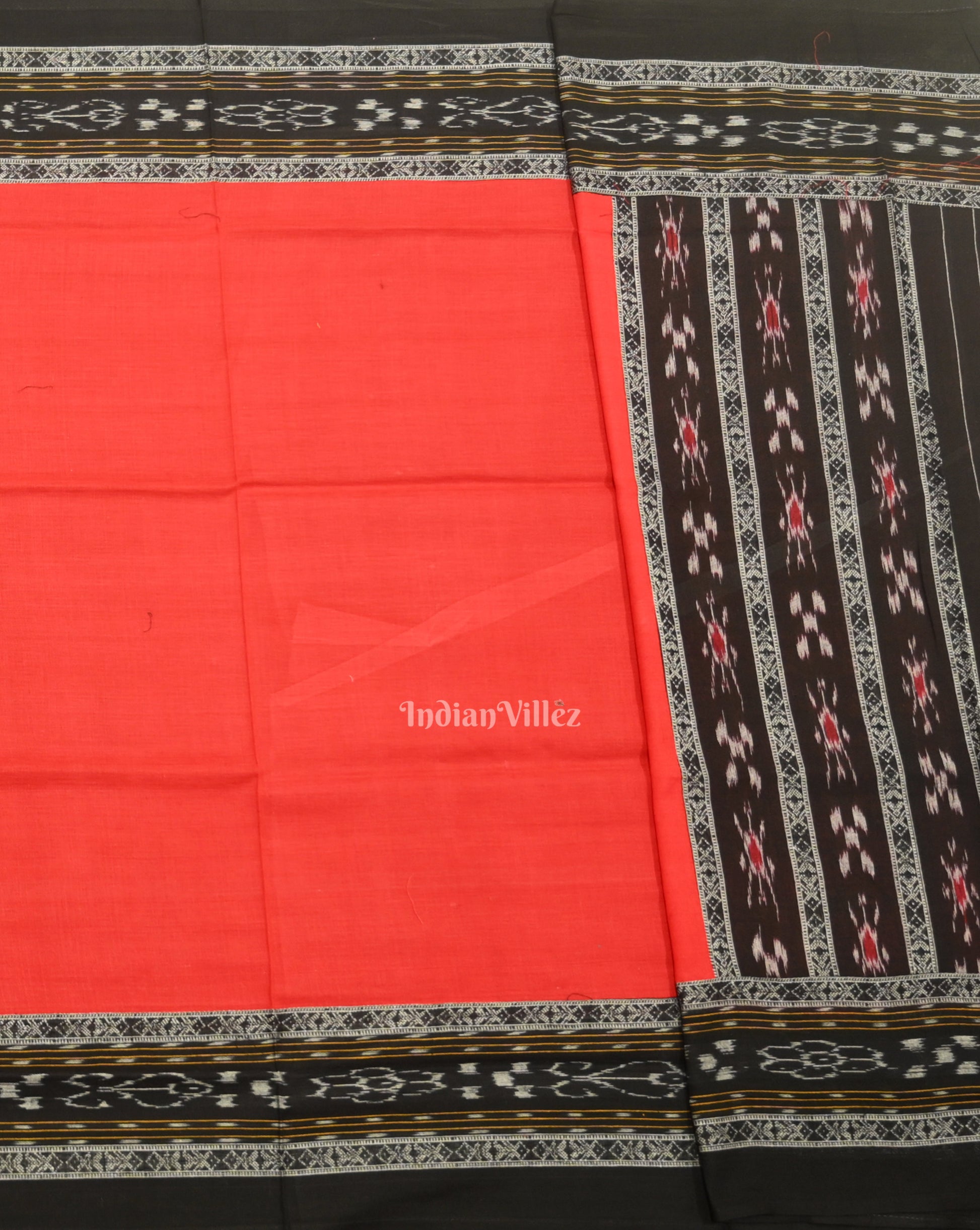 Black Red Flower Buti Odisha Ikat  Sambalpuri Dress Set & Dupatta