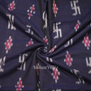 Navy Blue Blue Swastik Sambalpuri Ikat Cotton Fabric