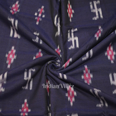 Navy Blue Blue Swastik Sambalpuri Ikat Cotton Fabric