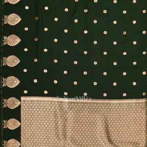 Bottle Green Floral Motif Mashru Satin Silk Banarasi Saree