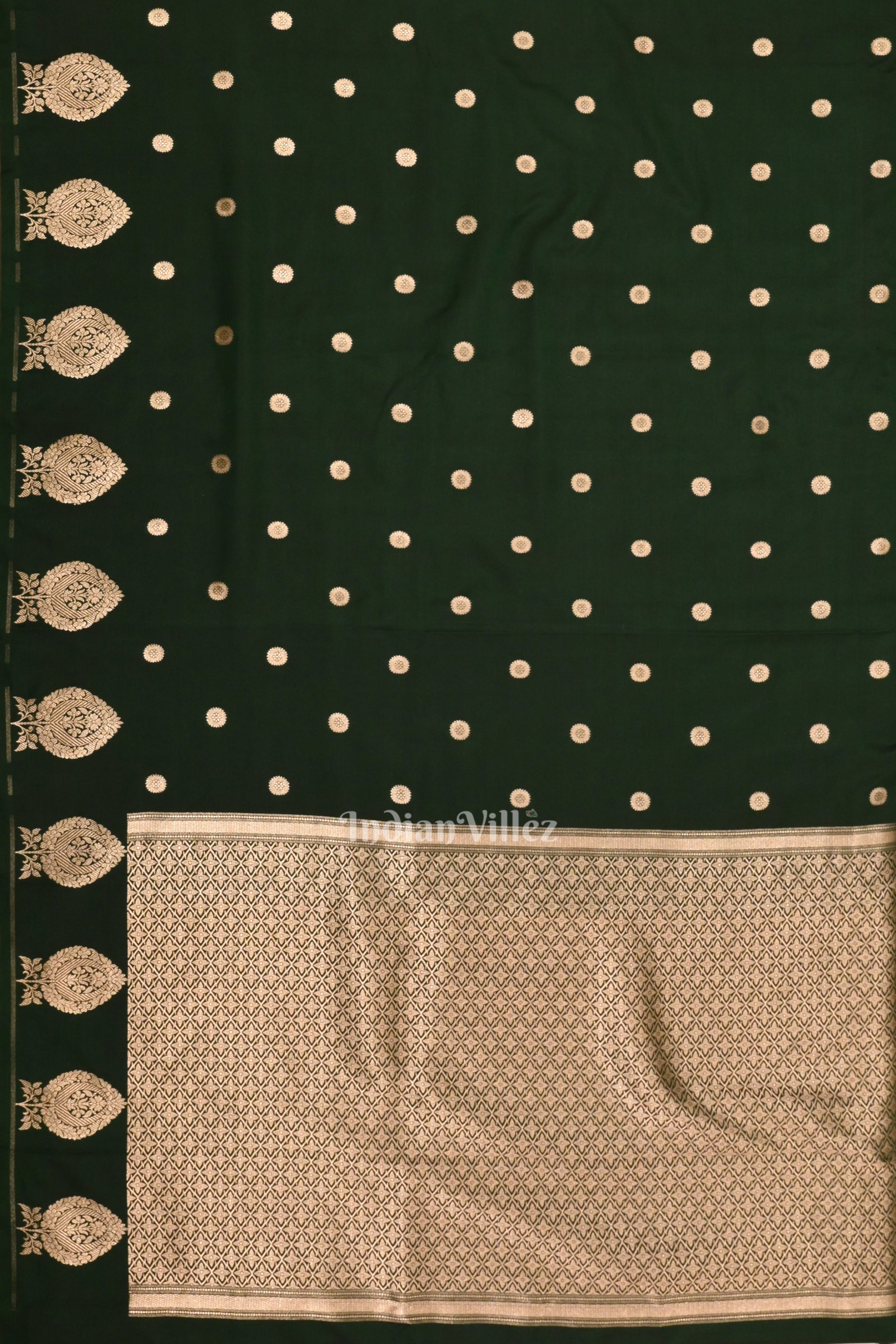 Bottle Green Floral Motif Mashru Satin Silk Banarasi Saree